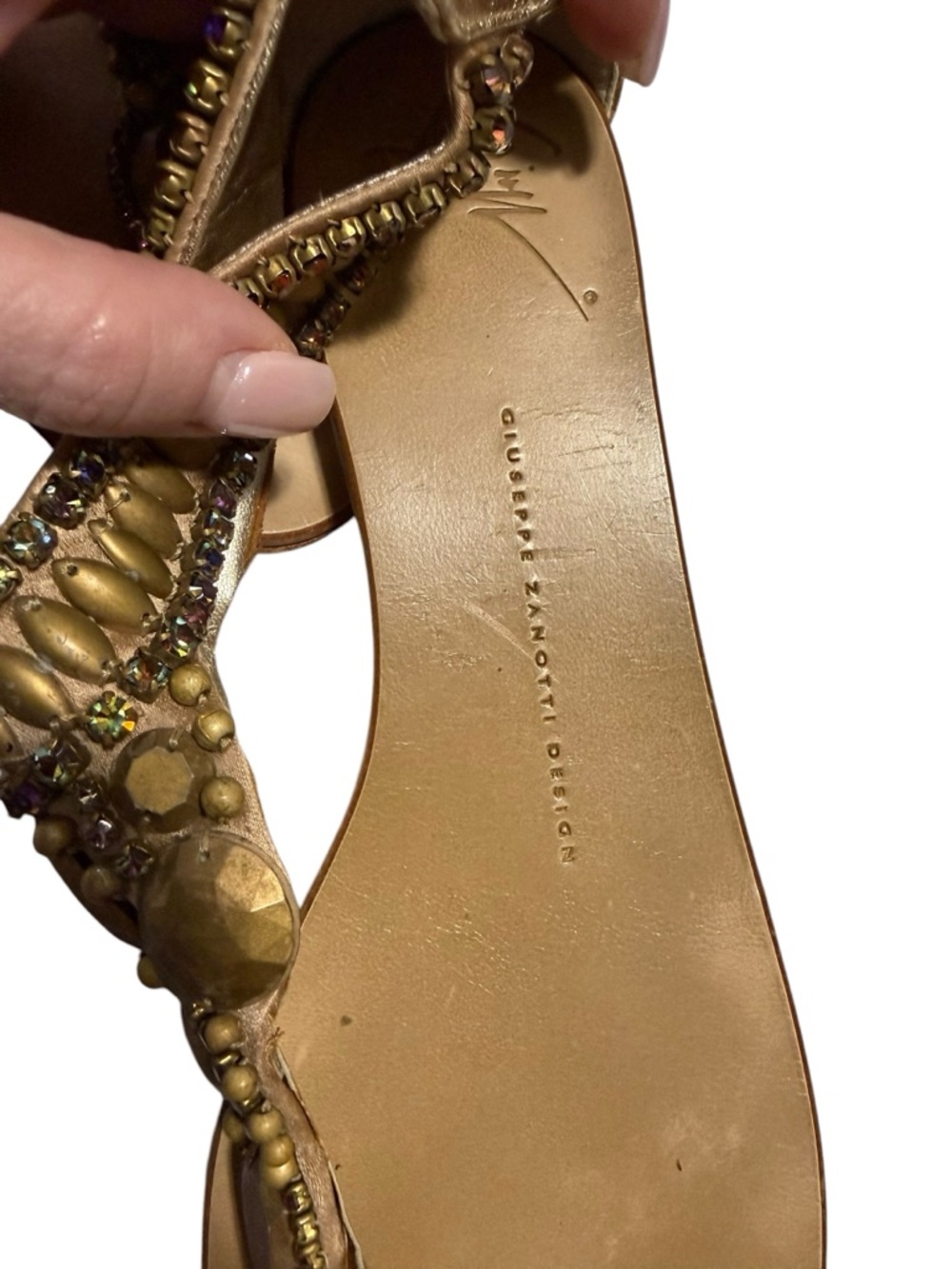 Giuseppe Zanotti Gold Leather Embellished Thong Sandal Women's size 37 - Picture 2 of 5